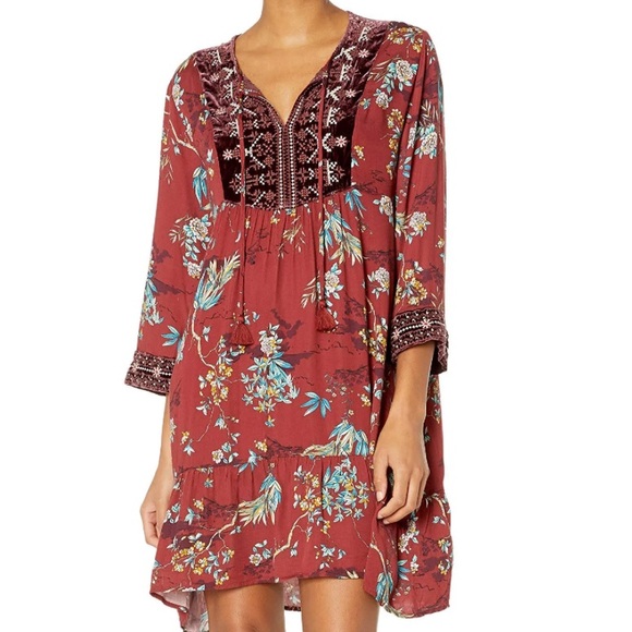 Johnny Was Effortless velvet trimmed kaftan dress NWT - Picture 1 of 10